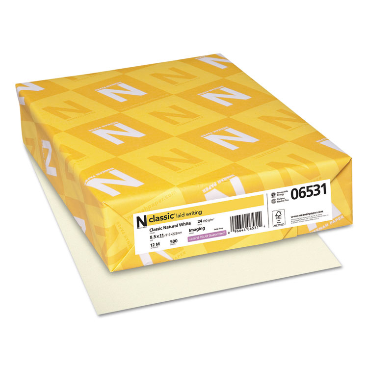Neenah Paper® Classic Laid Classic Natural White Imaging 24 lb. Writing Watermarked 8.5x11 in. 500 Sheets per Ream